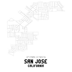 San Jose California. US street map with black and white lines.