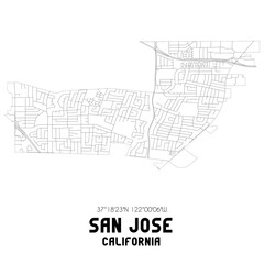 San Jose California. US street map with black and white lines.
