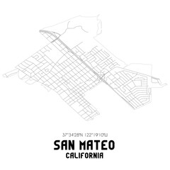 San Mateo California. US street map with black and white lines.