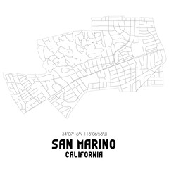 San Marino California. US street map with black and white lines.