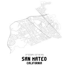Fototapeta na wymiar San Mateo California. US street map with black and white lines.