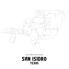 San Isidro Texas. US street map with black and white lines.