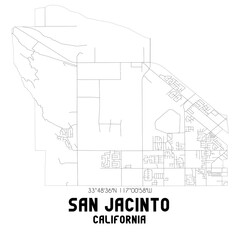 San Jacinto California. US street map with black and white lines.
