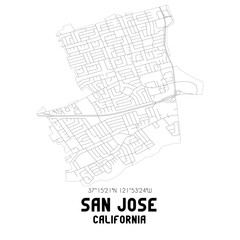 San Jose California. US street map with black and white lines.