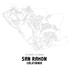 San Ramon California. US street map with black and white lines.
