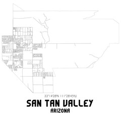 San Tan Valley Arizona. US street map with black and white lines.