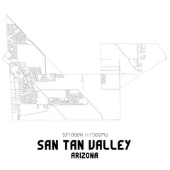 San Tan Valley Arizona. US street map with black and white lines.