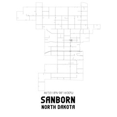 Sanborn North Dakota. US street map with black and white lines.