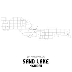 Sand Lake Michigan. US street map with black and white lines.