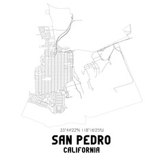 San Pedro California. US street map with black and white lines. - obrazy, fototapety, plakaty