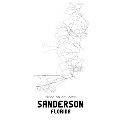 Sanderson Florida. US street map with black and white lines.