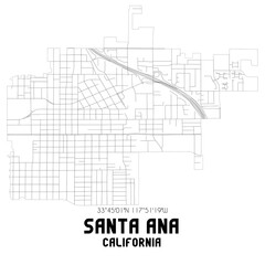 Santa Ana California. US street map with black and white lines.