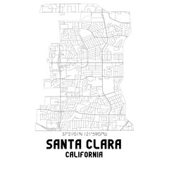 Santa Clara California. US street map with black and white lines.