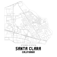 Fototapeta na wymiar Santa Clara California. US street map with black and white lines.