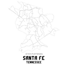 Santa Fe Tennessee. US street map with black and white lines.