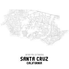 Santa Cruz California. US street map with black and white lines.