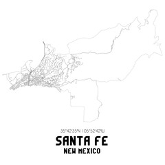 Santa Fe New Mexico. US street map with black and white lines.