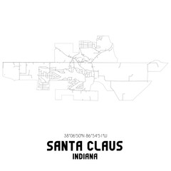 Santa Claus Indiana. US street map with black and white lines.
