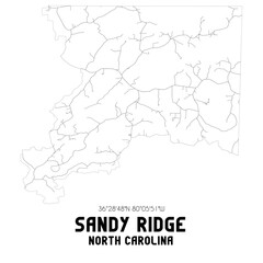 Sandy Ridge North Carolina. US street map with black and white lines.