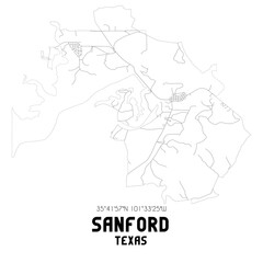 Sanford Texas. US street map with black and white lines.