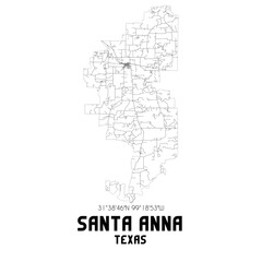 Santa Anna Texas. US street map with black and white lines.
