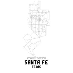 Santa Fe Texas. US street map with black and white lines.