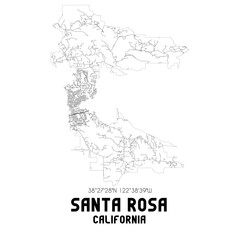 Santa Rosa California. US street map with black and white lines.