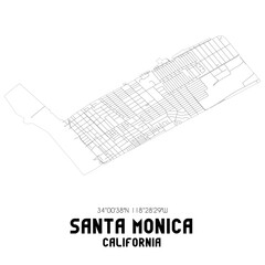 Santa Monica California. US street map with black and white lines.