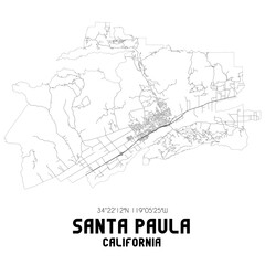 Santa Paula California. US street map with black and white lines.