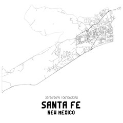 Fototapeta premium Santa Fe New Mexico. US street map with black and white lines.