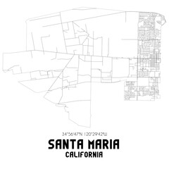 Santa Maria California. US street map with black and white lines.