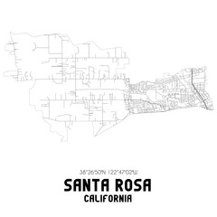 Santa Rosa California. US street map with black and white lines.