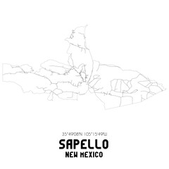 Sapello New Mexico. US street map with black and white lines.