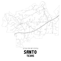 Santo Texas. US street map with black and white lines.