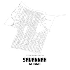 Savannah Georgia. US street map with black and white lines. - obrazy, fototapety, plakaty