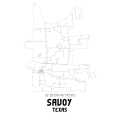 Savoy Texas. US street map with black and white lines.