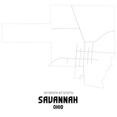 Savannah Ohio. US street map with black and white lines.