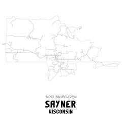 Sayner Wisconsin. US street map with black and white lines.