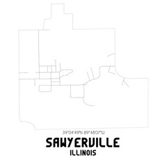 Sawyerville Illinois. US street map with black and white lines.