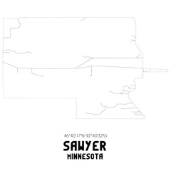 Sawyer Minnesota. US street map with black and white lines.