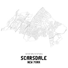 Scarsdale New York. US street map with black and white lines.
