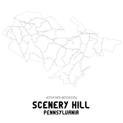 Scenery Hill Pennsylvania. US street map with black and white lines.