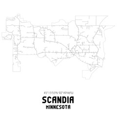 Scandia Minnesota. US street map with black and white lines.