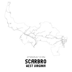 Scarbro West Virginia. US street map with black and white lines.