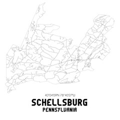Obraz premium Schellsburg Pennsylvania. US street map with black and white lines.
