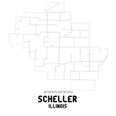 Scheller Illinois. US street map with black and white lines.