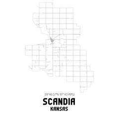 Scandia Kansas. US street map with black and white lines.