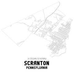 Scranton Pennsylvania. US street map with black and white lines.