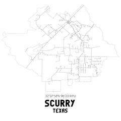 Scurry Texas. US street map with black and white lines.