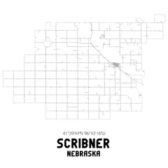Scribner Nebraska. US street map with black and white lines.